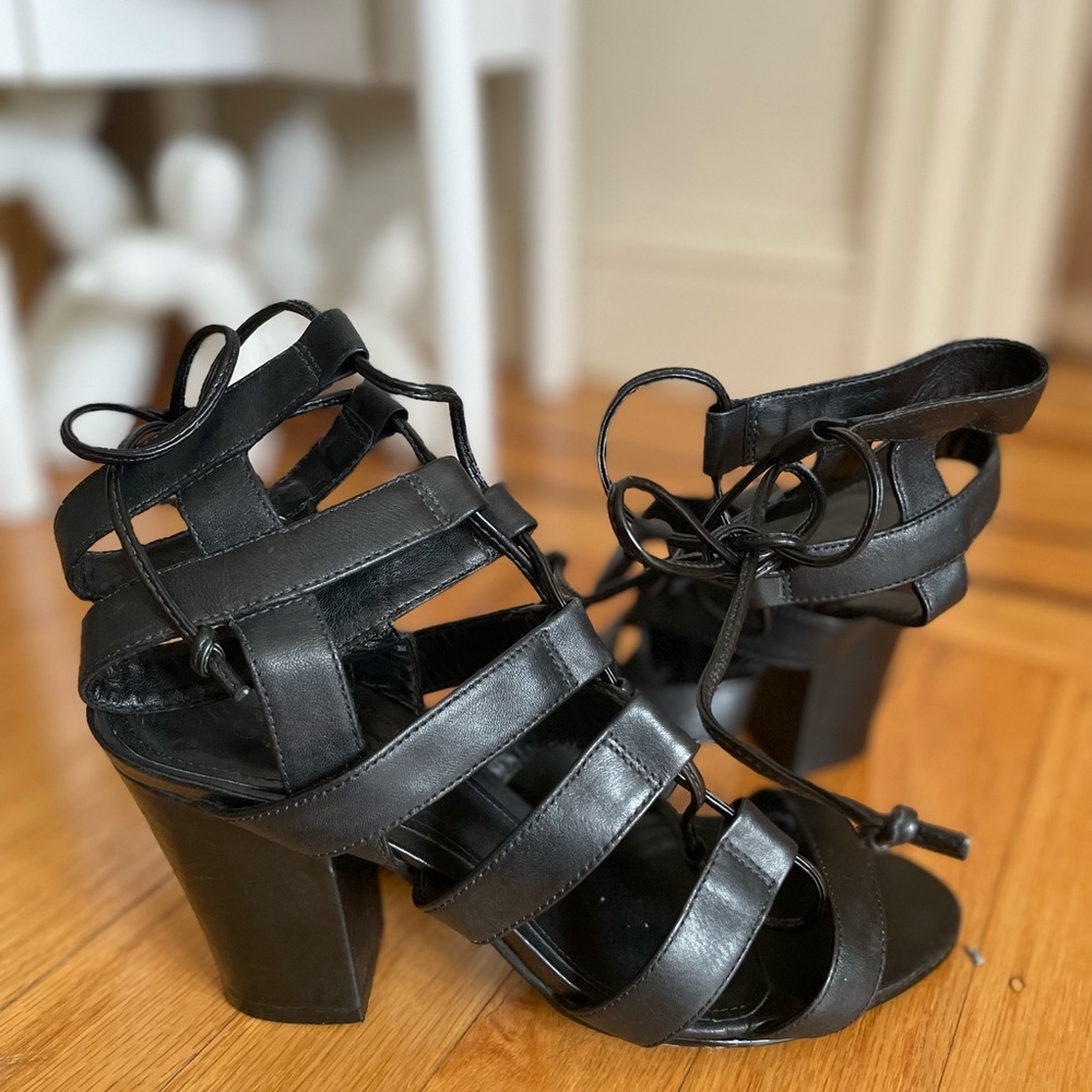 SCHUTZ Black Strappy Heels with Chunky Heel